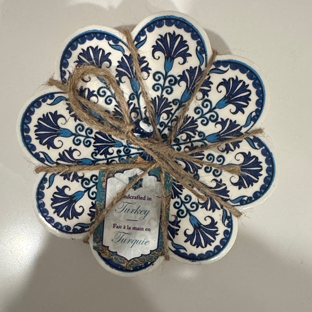 Handcrafted Blue and White Ceramic Coasters-made in Turkey